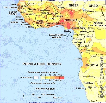 mapa de de densidade populacional Africa em ingles