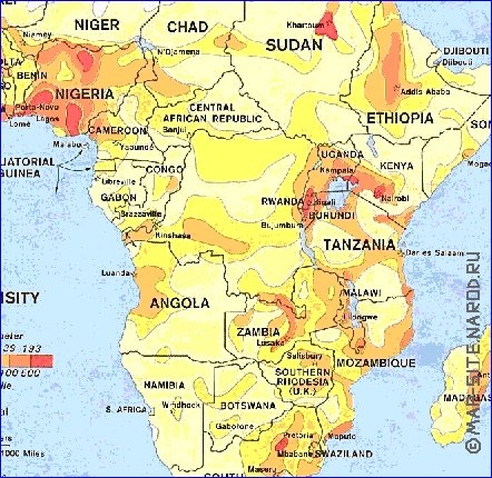 mapa de de densidade populacional Africa em ingles