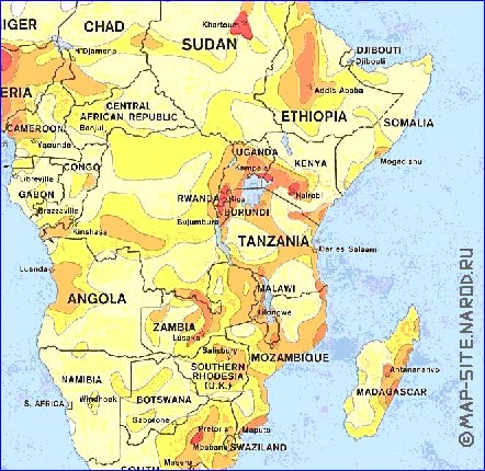 mapa de de densidade populacional Africa em ingles