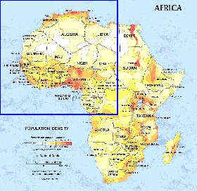 carte de de la densite de population Afrique en anglais