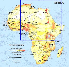 carte de de la densite de population Afrique en anglais