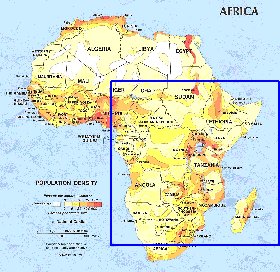 mapa de de densidade populacional Africa em ingles