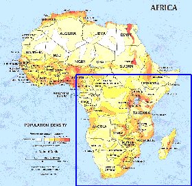 carte de de la densite de population Afrique en anglais