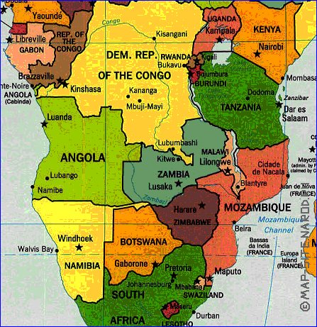 Politico mapa de Africa em ingles