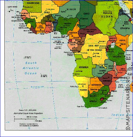 Politico mapa de Africa em ingles