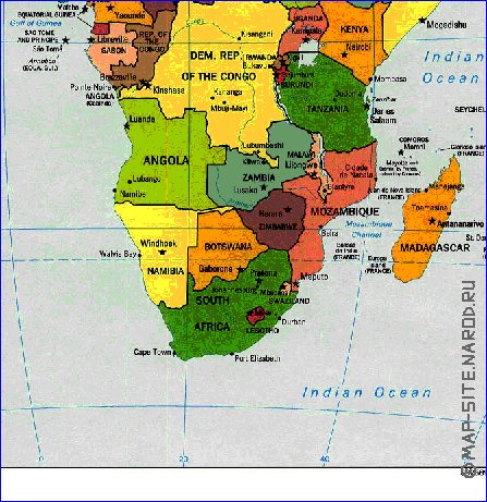 Politico mapa de Africa em ingles