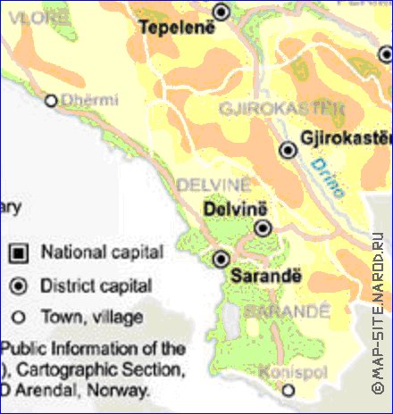 mapa de Albania em ingles