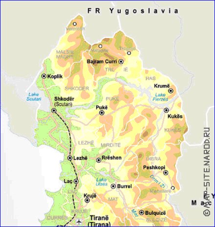 mapa de Albania em ingles