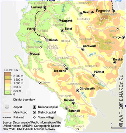 mapa de Albania em ingles