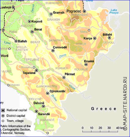 mapa de Albania em ingles