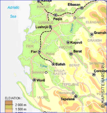 mapa de Albania em ingles