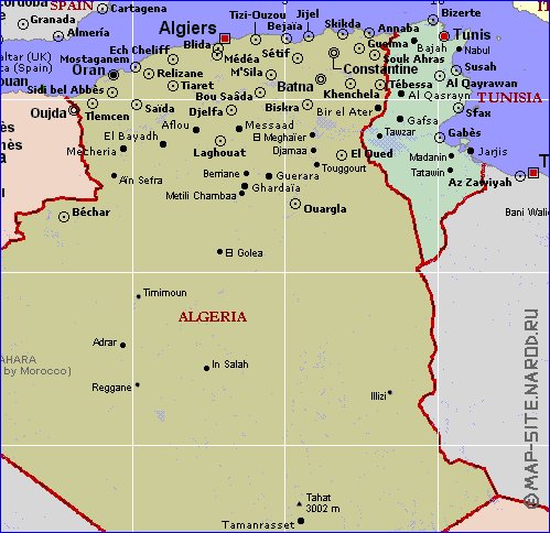 mapa de Argelia em ingles