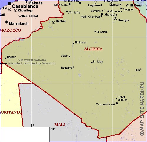 mapa de Argelia em ingles