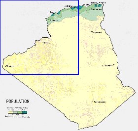 mapa de de densidade populacional Argelia em ingles