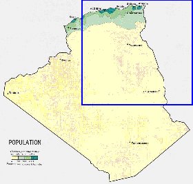 mapa de de densidade populacional Argelia em ingles