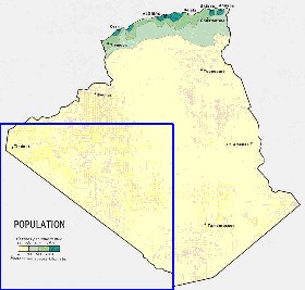 mapa de de densidade populacional Argelia em ingles