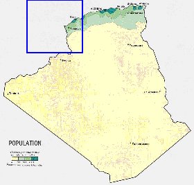 mapa de de densidade populacional Argelia em ingles