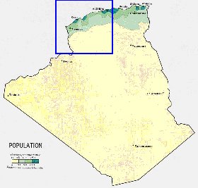 mapa de de densidade populacional Argelia em ingles