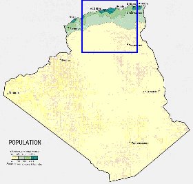 mapa de de densidade populacional Argelia em ingles