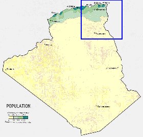 mapa de de densidade populacional Argelia em ingles