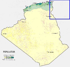 mapa de de densidade populacional Argelia em ingles