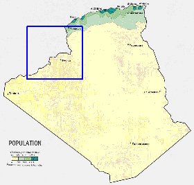 carte de de la densite de population Algerie en anglais