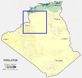 mapa de de densidade populacional Argelia em ingles