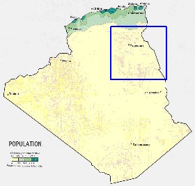 mapa de de densidade populacional Argelia em ingles