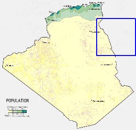 mapa de de densidade populacional Argelia em ingles