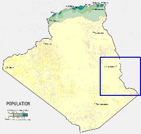 mapa de de densidade populacional Argelia em ingles