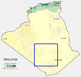 mapa de de densidade populacional Argelia em ingles