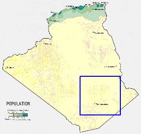 mapa de de densidade populacional Argelia em ingles