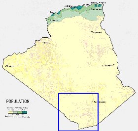 mapa de de densidade populacional Argelia em ingles