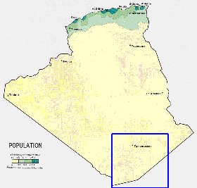 mapa de de densidade populacional Argelia em ingles