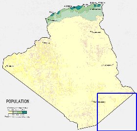 mapa de de densidade populacional Argelia em ingles