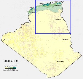 mapa de de densidade populacional Argelia em ingles