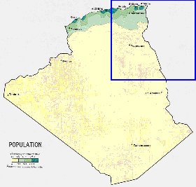 mapa de de densidade populacional Argelia em ingles