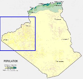 mapa de de densidade populacional Argelia em ingles