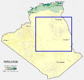 mapa de de densidade populacional Argelia em ingles