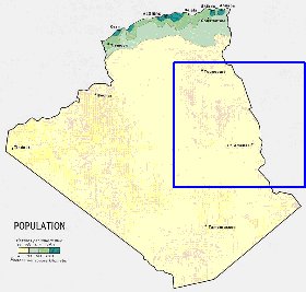 mapa de de densidade populacional Argelia em ingles