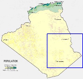 mapa de de densidade populacional Argelia em ingles