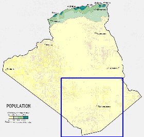 mapa de de densidade populacional Argelia em ingles