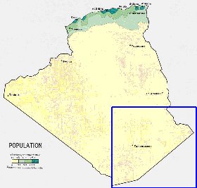 mapa de de densidade populacional Argelia em ingles