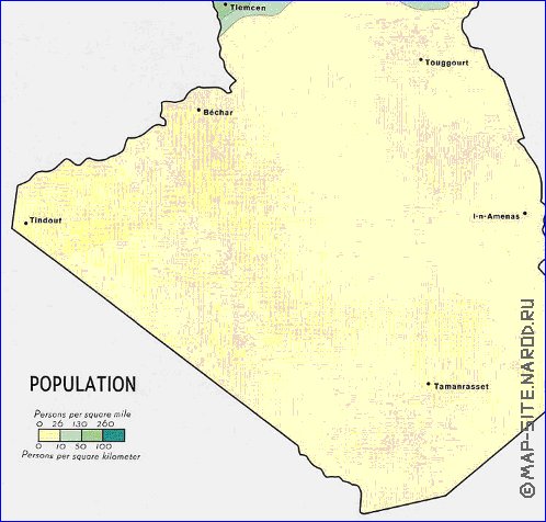 mapa de de densidade populacional Argelia em ingles