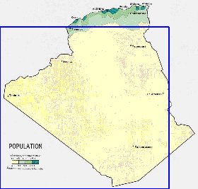 mapa de de densidade populacional Argelia em ingles