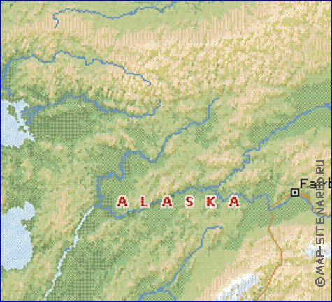 Physique carte de Alaska en anglais