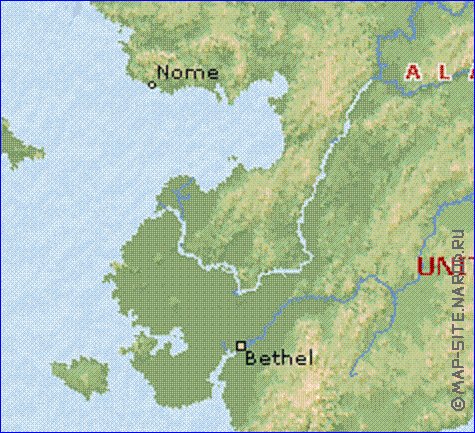 Physique carte de Alaska en anglais