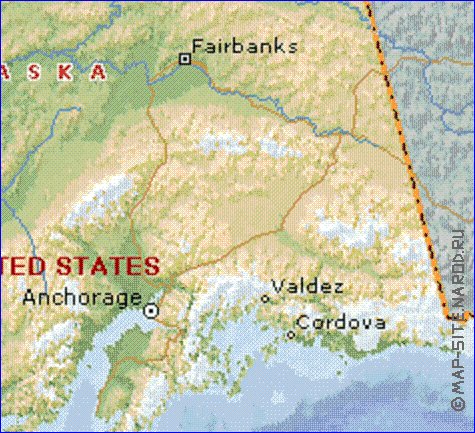 Fisica mapa de Alasca em ingles