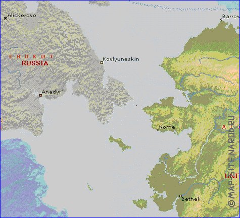 Physique carte de Alaska en anglais