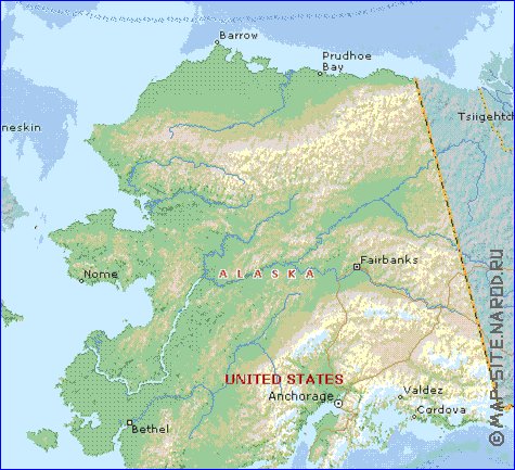 Fisica mapa de Alasca em ingles